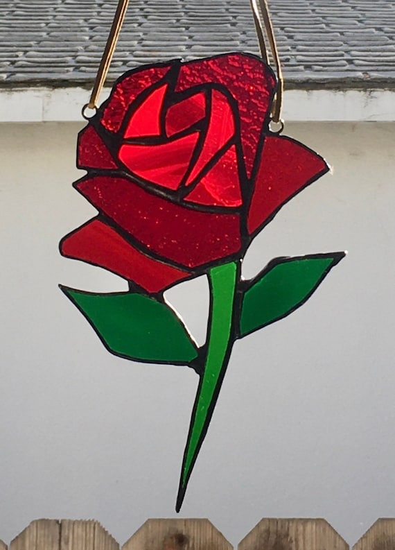 Rose Suncatcher Stained Glass Approx 5 X 7 Any Etsy