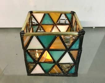 Candle Holder - Stained Glass- Approx. 4" x 4" - FREE SHIPPING