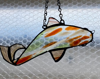 Koi fish stained glass suncatcher- 3/1/2" wide x 7 1/2" long- hangers-cahin included-Free Shipping