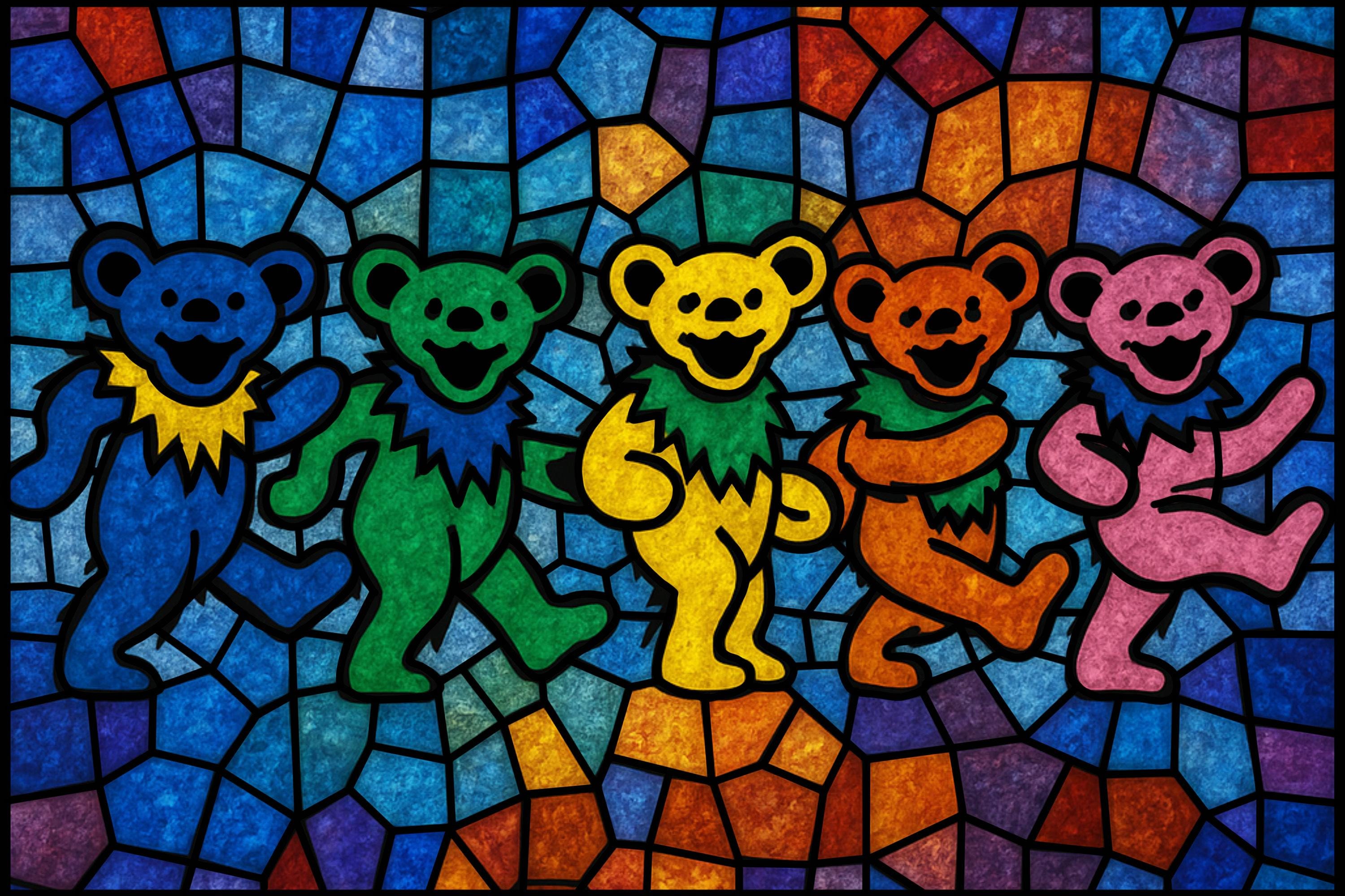 Grateful Dead Dancing Bears Stained Glass Panel-original Pattern
