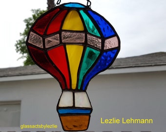 Hot Air Balloon Stained glass suncatcher - Approx 5" x 7" Hanger attached - FREE SHIPPING