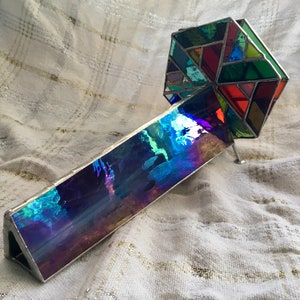 Kaleidoscope- Large Handcrafted Stained Glass- approx 12" long x 6" W- Featured Scope is crafted from "Black Iridescent" glass FREE SHIPPING