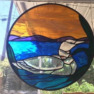 Loon at Sunset-Stained Glass Beveled - 15&quot; Diam.  Zinc Framed - FREE SHIPPING-Ready to Ship