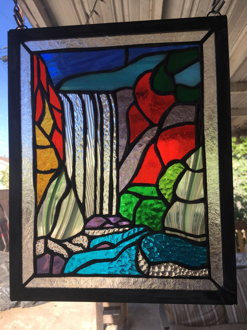 Waterfall Stained Glass Panel 9x11 Zinc Frame - Etsy