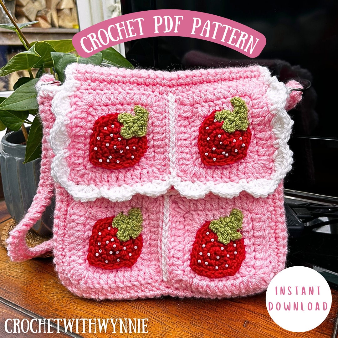 Strawberry Granny Square Crochet Bag Pattern: Kawaii Cottagecore