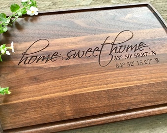 Home Sweet Custom Cutting Board Personalized Realtor Closing Gift Housewarming Coordinates Logo