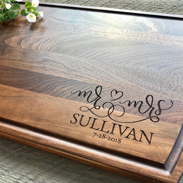 Custom Cutting Board, Personalized on sale, Wedding Gift, Mr and Mrs, Bridal shower, anniversary gift, Walnut cutting board