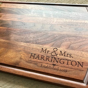 Cutting Board, Wedding Gift, Personalized cutting board, engagement gift, anniversary gift, Last name, Walnut wood image 1