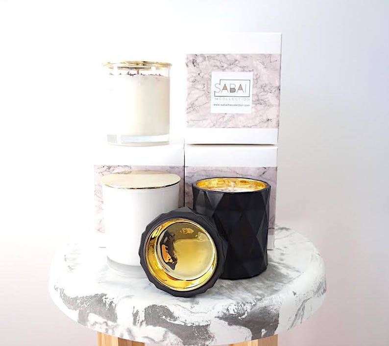 White Glass Luxury Soy Candle Gold Lid Scented Etsy