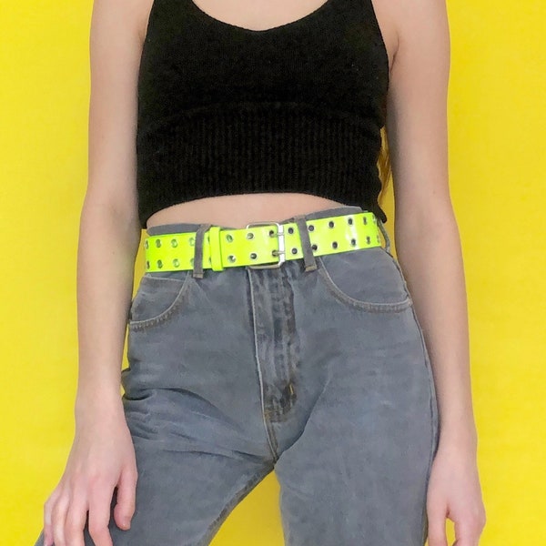 Vintage 90s Neon Green Grommet Belt