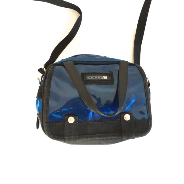 SALE 90s Blue Shiny Translucent Long Strap Bag