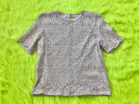 Vintage 90s Y2k 2000s Beige Lace Blouse