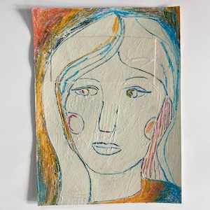 Original Woman Portrait Painting: Acrylic Mixed Media Art (9x12)