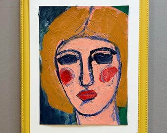 Original Acrylic Painting on heavyweight paper: "Women Series 26- Dark Eyes" Portrait