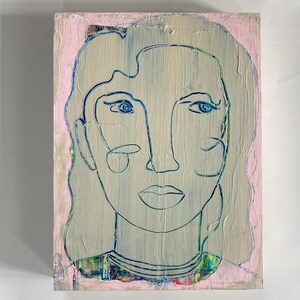 Original Acrylic Woman Portrait Painting: Pink & Beige, 12x16