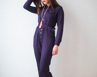 Designer JumpSuit, Elegant Jumpsuit, Womens Overalls, Faux Silk Purple