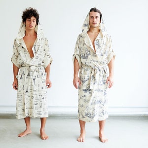 CAIRO Linen Bath Robe with black Print, Linen Bathrobe, Linen Bath Robe, Berlin, Berlin Fashion