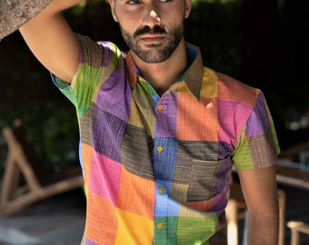 TOULOUSE Men's Shirt - colourful, squares, dress shirt, unique