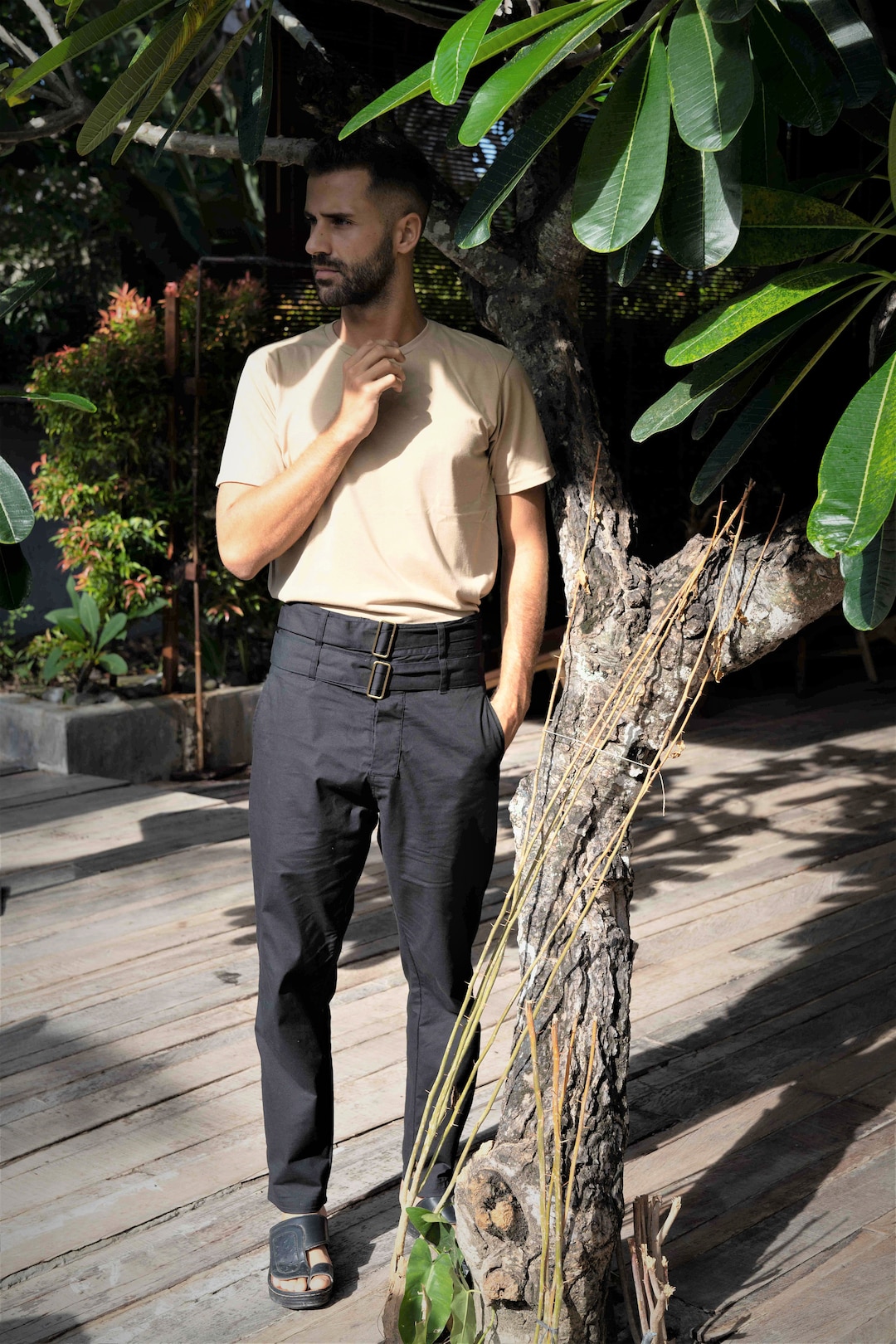 LONDON - Black High Waisted Cotton Pants - Double Belt - Men - Etsy