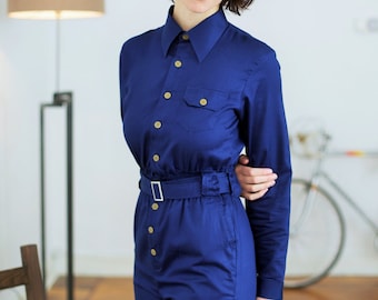 Designer JumpSuit, Navy Blue Jumpsuit, Elegant Jumpsuit, Womens Overalls, Unique