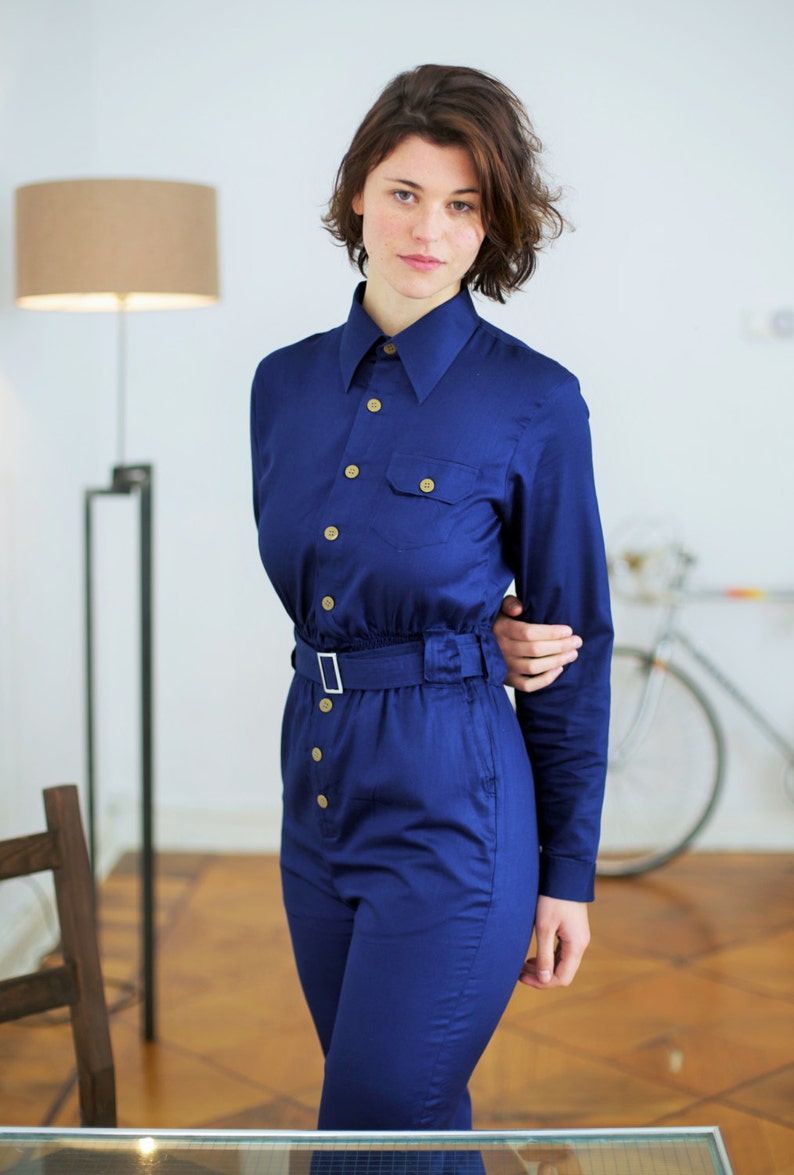 Designer JumpSuit, Navy Blue Jumpsuit, Elegant Jumpsuit, Womens Overalls, Unique image 1