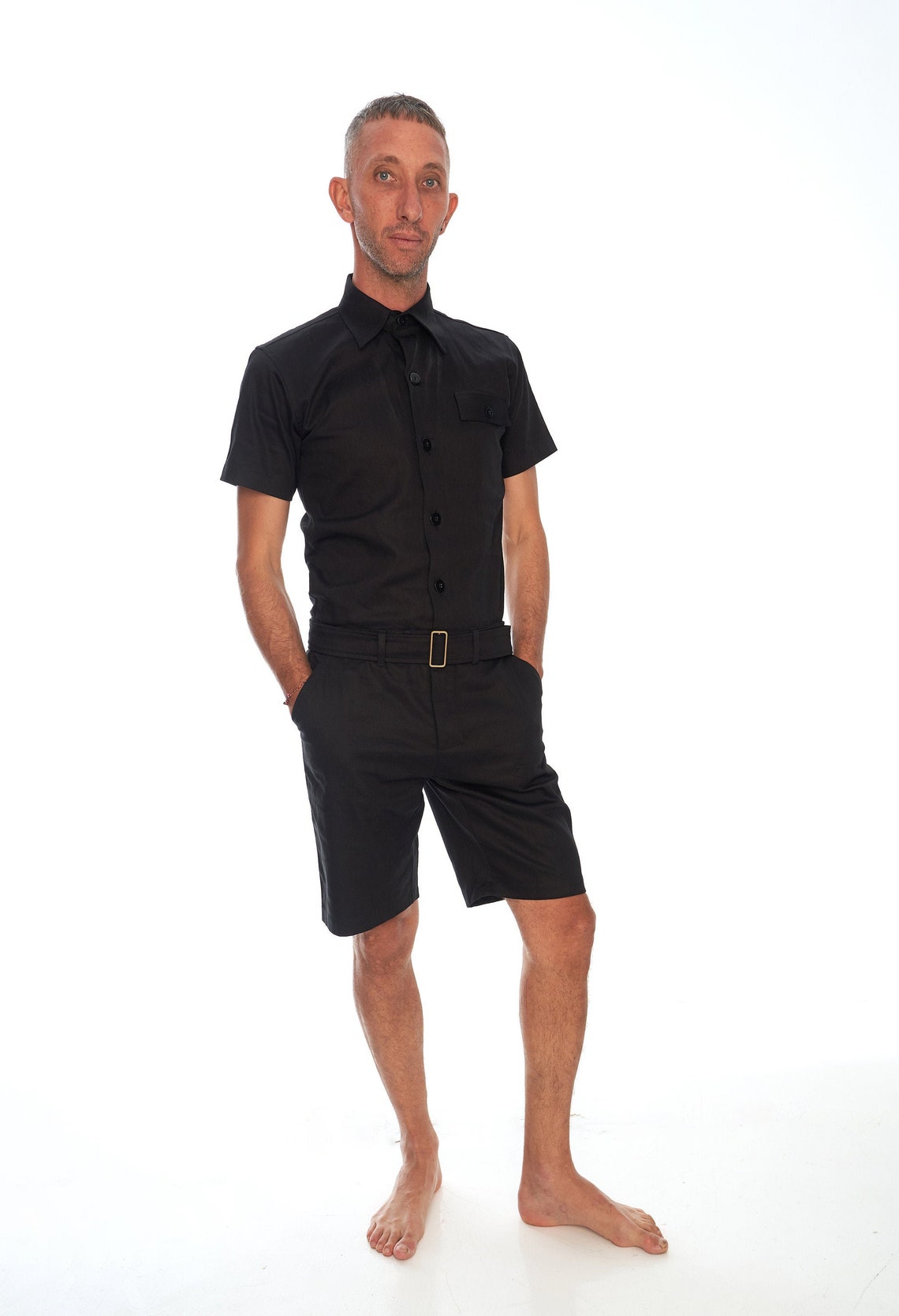 CANNES Black Short Jumpsuit for Men, Designer Jumpsuit, Onesie Men