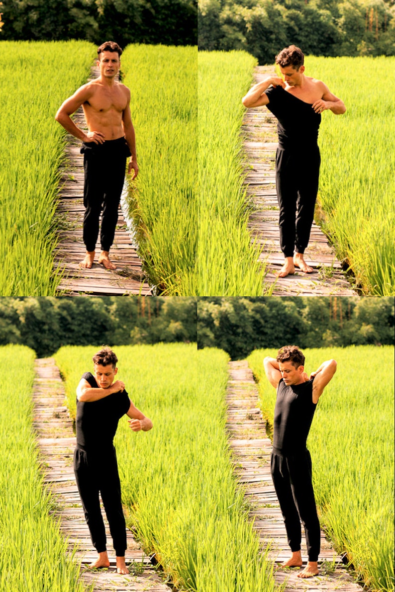 MOSCOW Black No Sleeves Men Yoga Jumpsuit, Stretchy, Comfortable