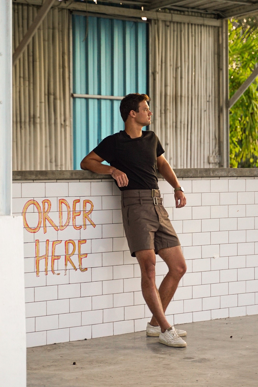 LONDON Olive Green High Waisted Shorts Double Belt Shorts Men Boyfriend Shorts Unisex High Waist Etsy Canada