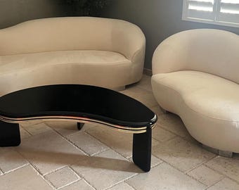 1990s Lazar Industries Serpentine Cloud Sofa Set – Vladimir Kagan Style Ivory Faux Suede