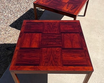 Norwegian Rosewood Square Side Tables - Pair by Heggen, 1960s