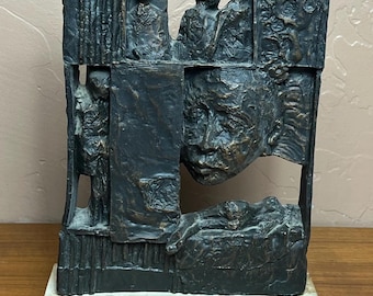 Vintage Expressionist Brutalist Figural Sculpture Ziamonon Figures In Windows by William Meyerowitz, circa 1969