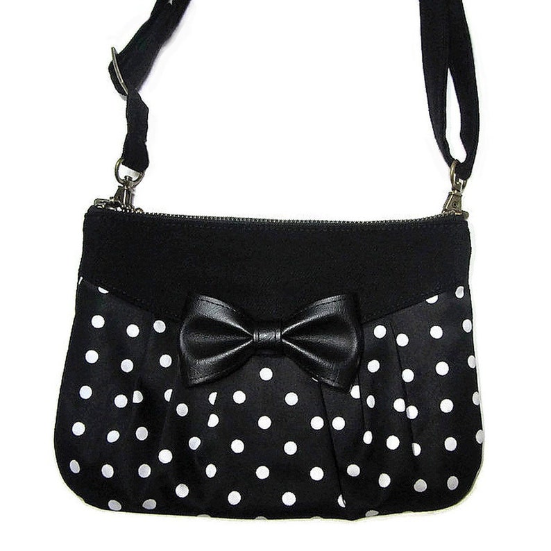 Black and white polka dots bag with bow. Multifunctional pouch | Etsy