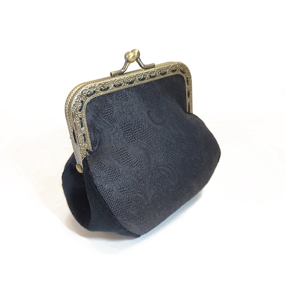 Black Lace and Velvet Coin Purse by Loli. Metal Frame Sticked and