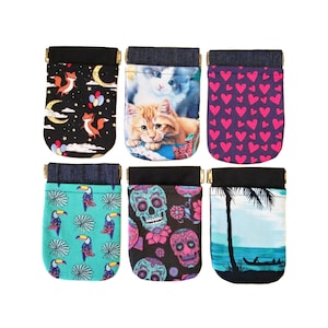 Mini porte-monnaie à fermoir cliquet chats, toucans, lapins, têtes de mort, coeur, renards, plage. Porte-monnaie de poche. Bal promo.  Rétro
