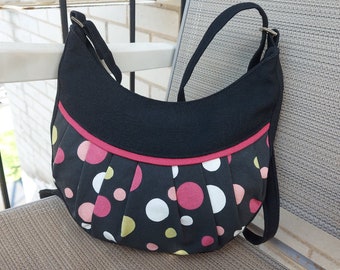 LAST CHANCE! Perfect little black and multicolored dots handbag with pink piping by Loli.Crossbody bag with adjustable strap close by zipper