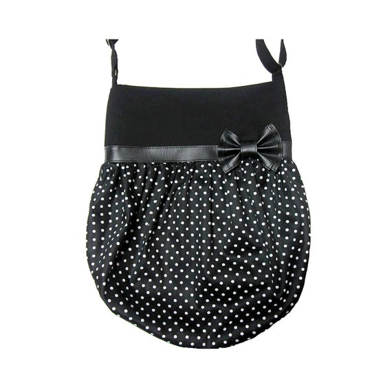 Black and white houndstooth tote bag and faux leather bow by Loli Crossbody big bag with adjustable strap.