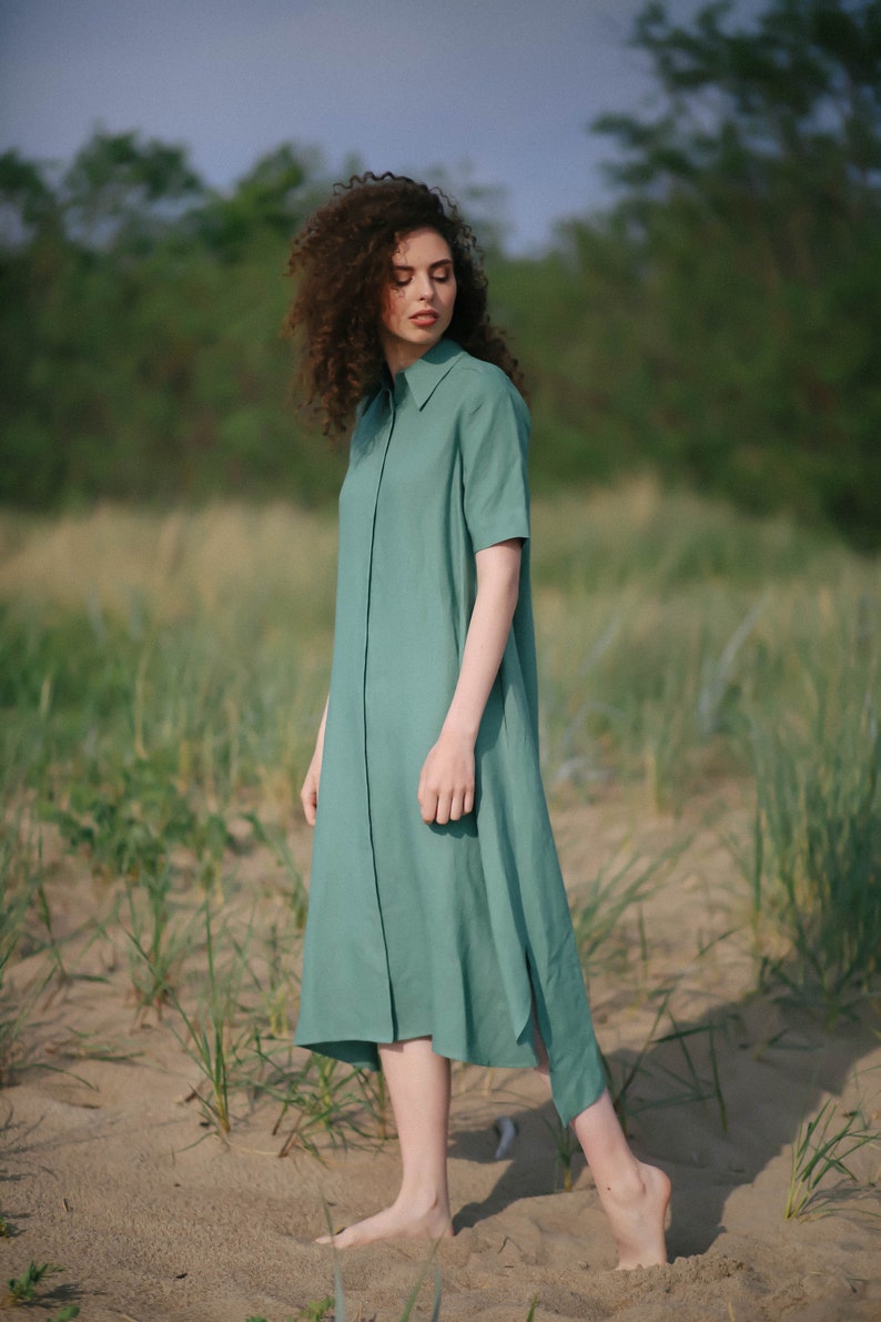 Linen Mid Calf Dress for Summer Wear with Half Sleeves Dress | Etsy