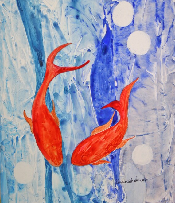Two Fish In Love Watercolor Art Koi Wall Art Watercolor Etsy