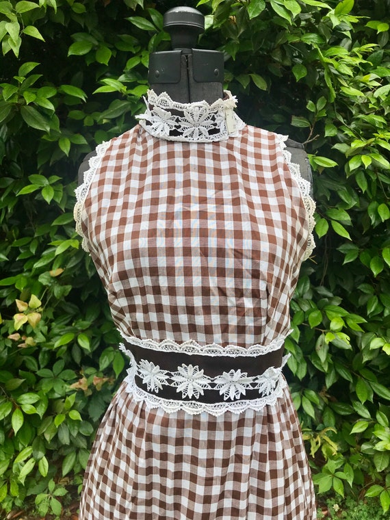 1970s Handmade Prairie Gingham Bohemian Maxi Dress