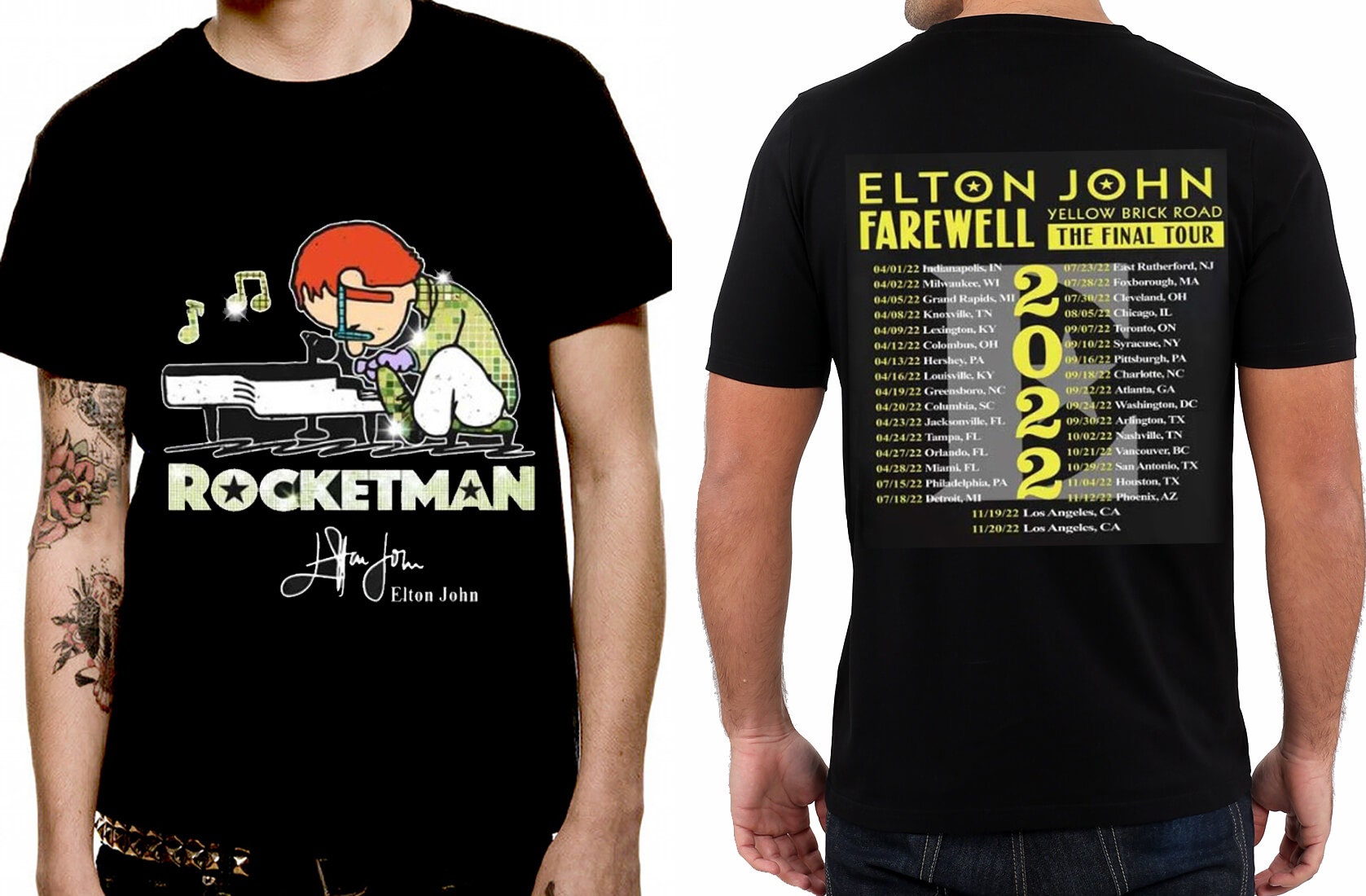 Discover Elton John Yellow Brick Road 2022 Tour Rocket Man Doppelseitiges T-Shirt