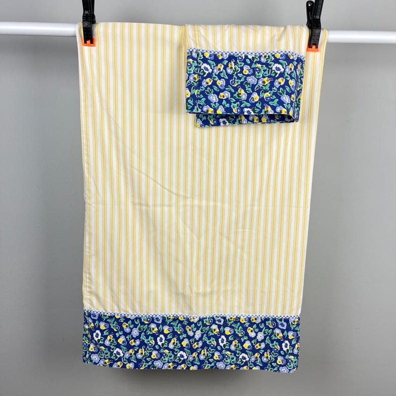 Set of 2 Vintage Laura Ashley Pillowcases Yellow Blue Floral Bedding Linens image 1
