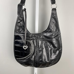 Vintage Y2K Brighton Purse Black Studded Heart Shoulder Bag Slouchy Charm immagine 1
