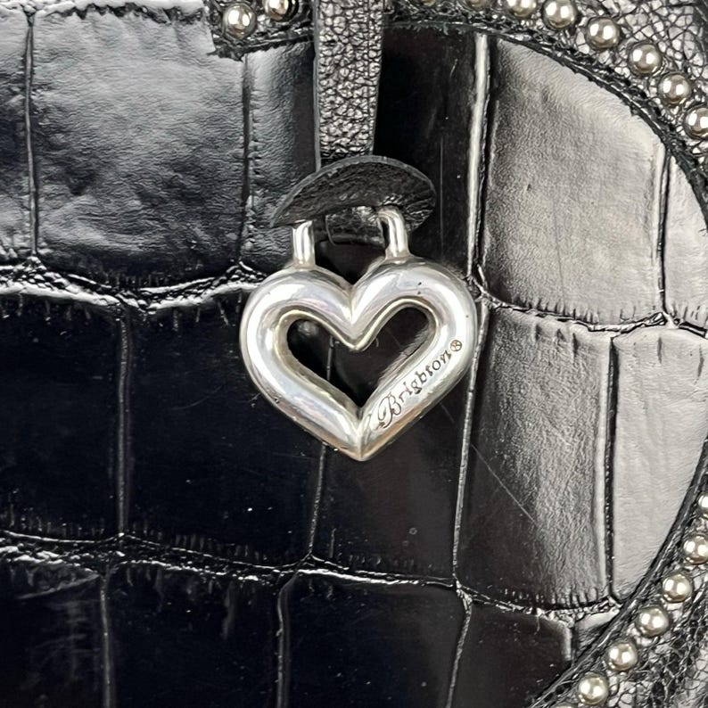Vintage Y2K Brighton Purse Black Studded Heart Shoulder Bag Slouchy Charm immagine 5