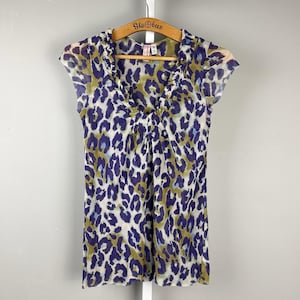 Vintage Y2K Sweet Pea Stacy Frati Mesh Top Womens Medium Purple Leopard Nylon