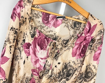 Vintage Fashion Bug Womens XL Fairycore Whimsical Blouse Top Floral Boho Y2K