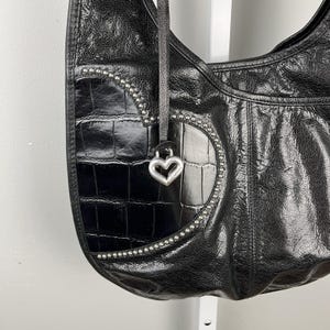 Vintage Y2K Brighton Purse Black Studded Heart Shoulder Bag Slouchy Charm immagine 3