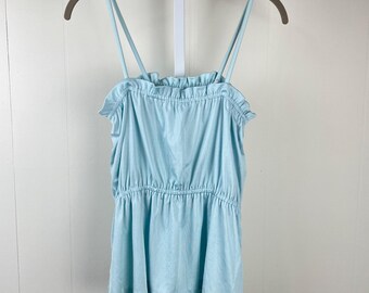 Vintage 80s Action Place Baby Blue Satin Peplum Tank Top S/M