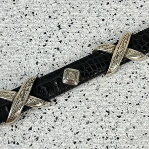 Vtg Brighton Croc Embossed Leather Belt Womens M Black Silver Tone Concho 46923 image 4