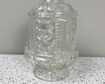 Vintage Indiana Glass Clear Stars & Bars Fairy Lamp 6.5"