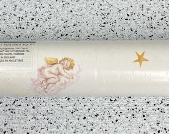 VTG 90s Fine Decor Ready Pasted Vinyl Wallpaper Covering Celestial Cherub Star